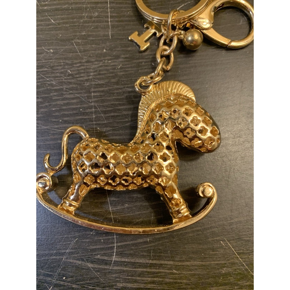 Gold Tone Rhinestone Rocking Horse Keychain Crystal Bag Charm Accessory - Picture 3 of 4